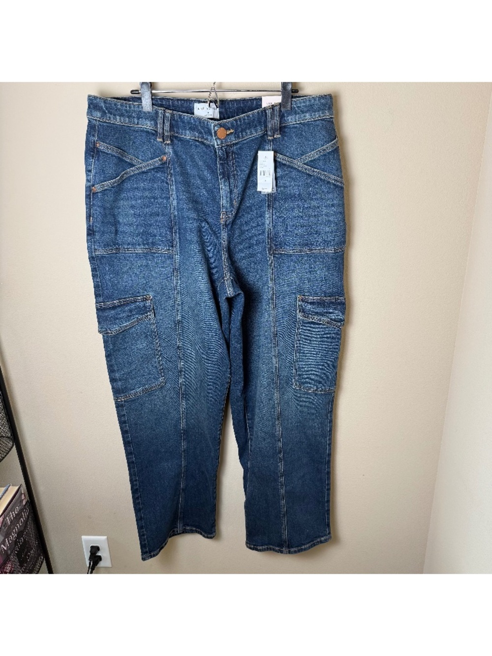 NWT Lane Bryant Straight Mid-Rise Cargo Jeans Womens 18 Blue Denim Pants NEW